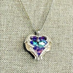 Fire Swarovski Crystal Angel Wing Pendant Necklace 18”